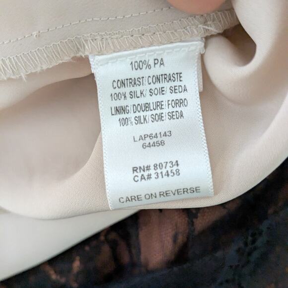 Bcbg Lace Silk Midi Dress 10 Black Tan Y2K Silk Babydoll Illusion Guest Cocktail - Picture 11 of 14